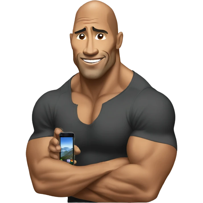 the rock with mobile phone emoji