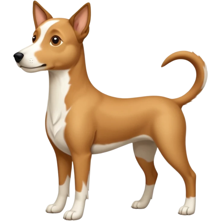 a full body white parsel russell looking dog the size of a kelpie with light brown ears and a light brown patch on one eye and a large snout emoji
