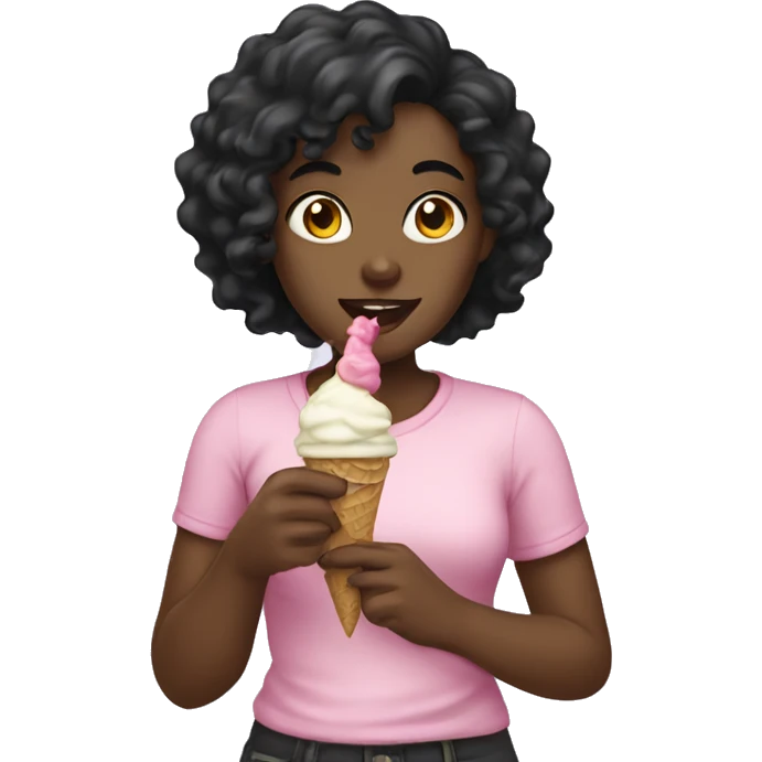 black hair girl eating ice cream emoji