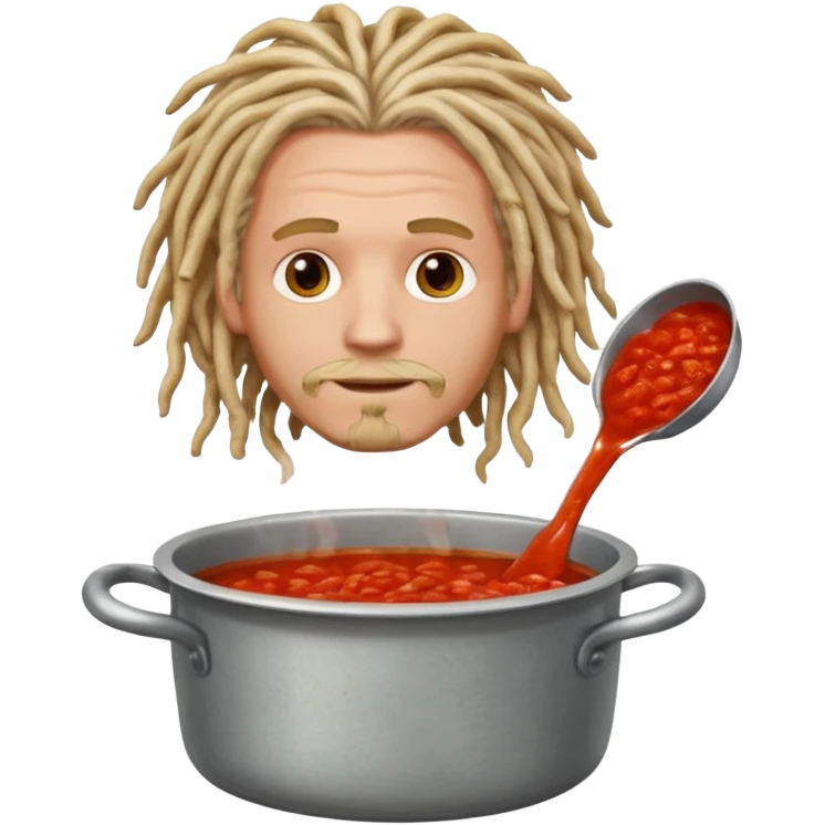 a white man with dreadlocks immersed in a pot of sauce emoji