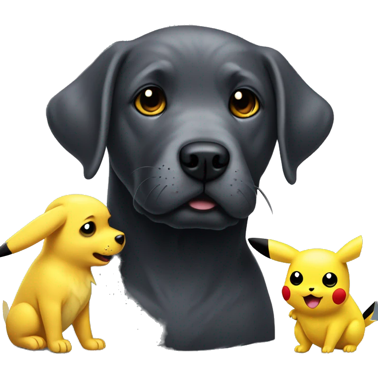 Charcoal Labrador fighting pikachu  emoji