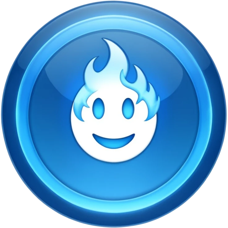 A minimalist CD disc with a subtle blue fire design, emoji style, blue fire, variation 3. emoji