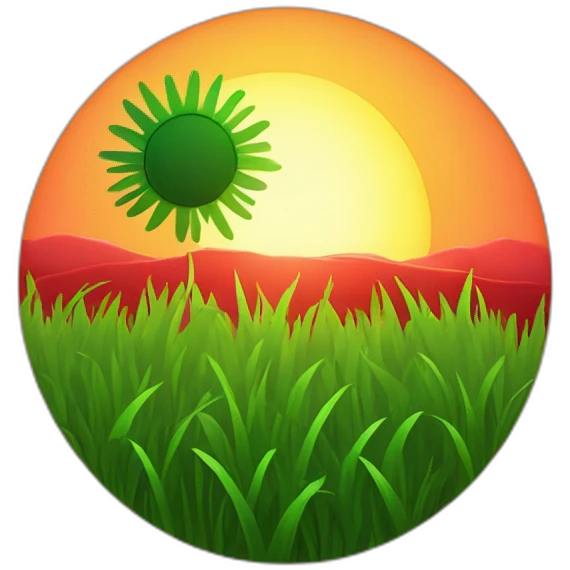 the green sun setting behind the red grass emoji