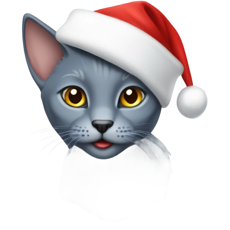 Running Russian blue cat wearing a Santa hat  emoji