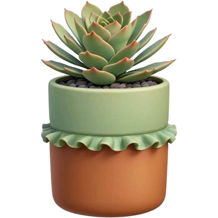 A ceramic pot in pastel caramel color, in the shape of a cylinder, the pot is tall, it has an echeveria ruffle succulent plant emoji