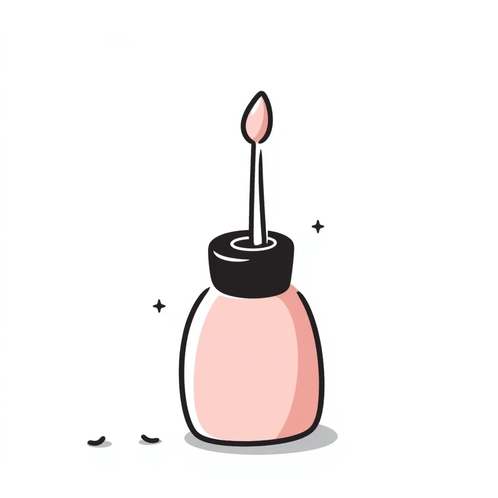 nail polish bottle with brush in pastel colors dd9fb0 ffc6d3 a3bfc9 c4bee2 f1b091, hand-drawn doodle style emoji