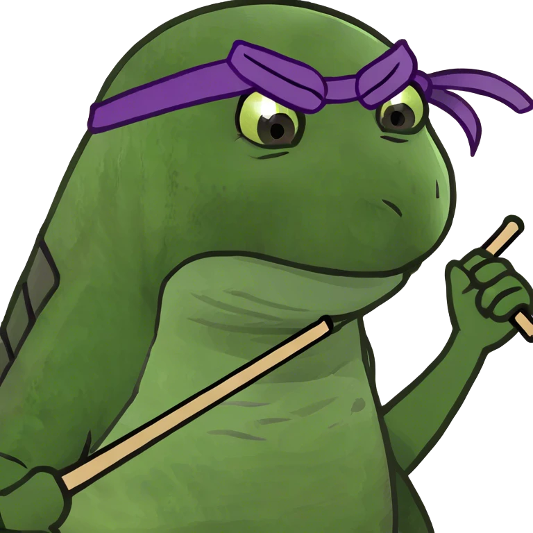 Turtle, ninja, purple headband, bow staff emoji