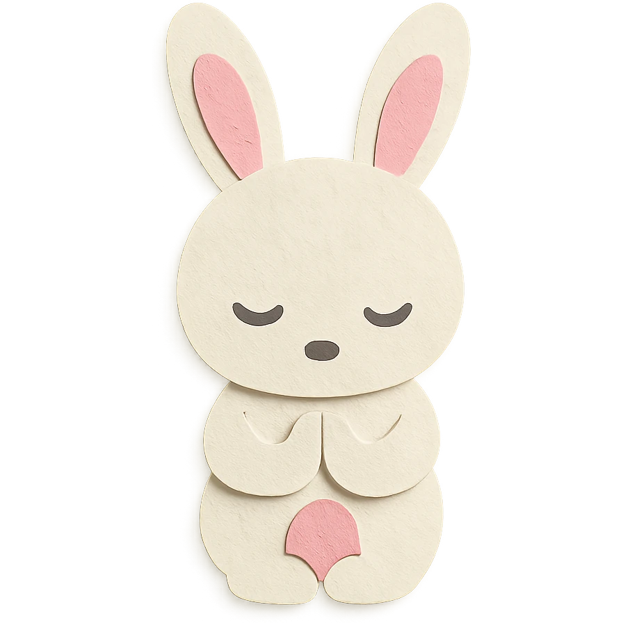 white bunny bowing politely with paws together, paper-craft style, eyes not see-through emoji