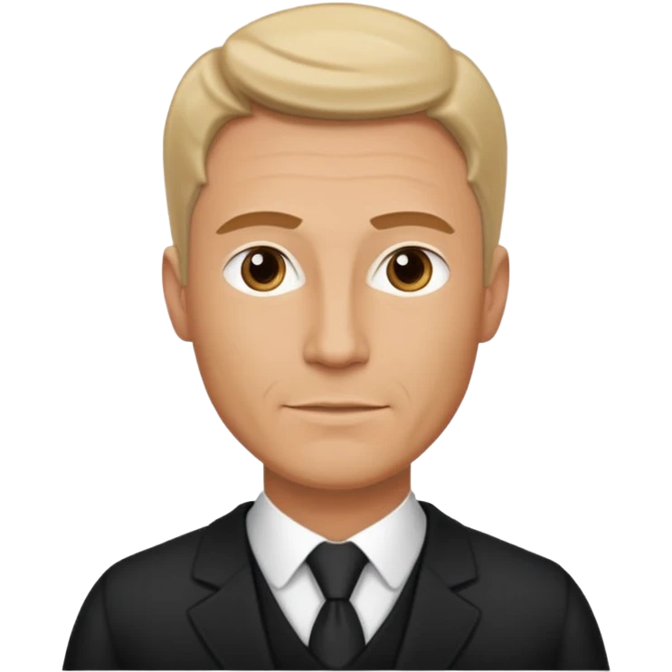 A very handsome successful white man in his 40s. Wearing black but not a suit. Looks like a lawyer. emoji