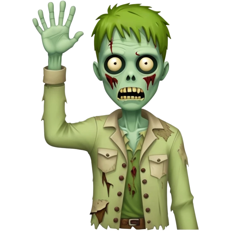 green zombie with one hand raised in the air emoji