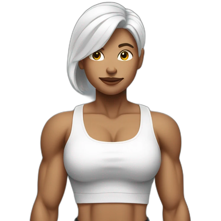 Very Muscular woman short white hair lifting weights emoji