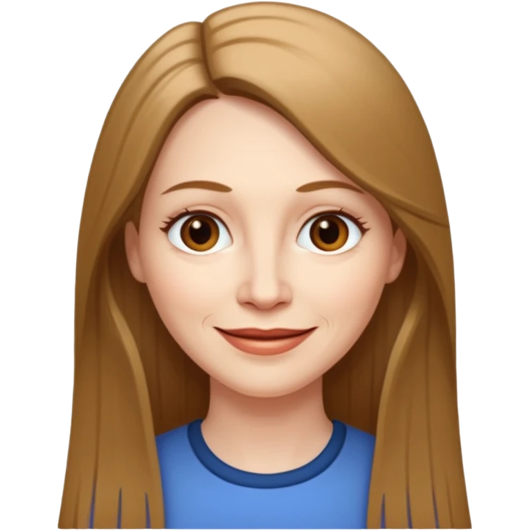 50 yr old white woman pale long brown hair small smile, straight hair emoji
