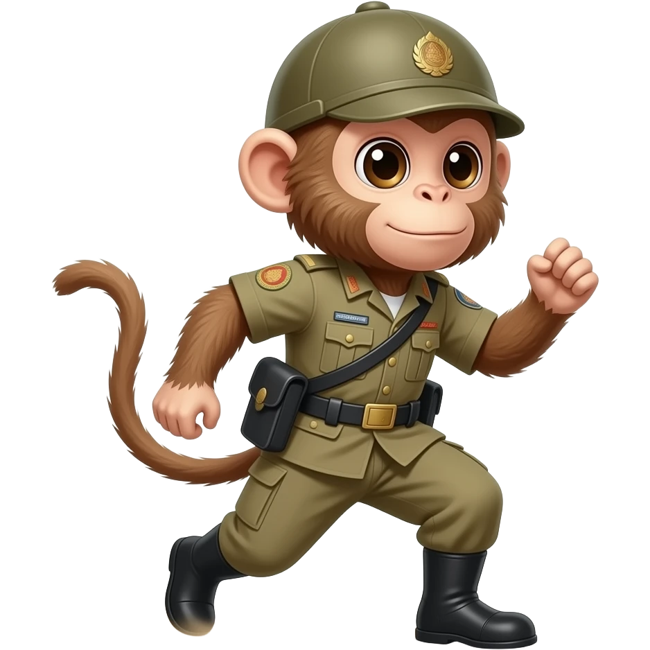 A small Thai monkey soldier (Basic), light brown fur, agile posture, creating wind dust trails, simple uniform, moving fast, blurred background, card game style. emoji