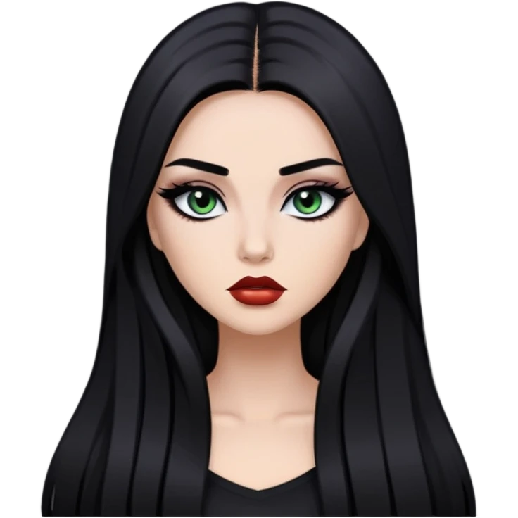 dark long straight hair, baddie,pretty, makeup, black eyeliner, long hair emoji