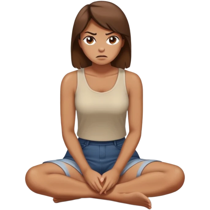 angry woman with brown hair sitting on a floor avoiding conversation in profile emoji