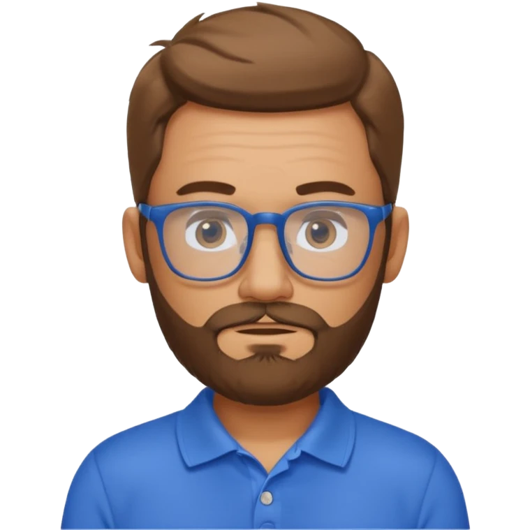 A tanned bearded man wearing glasses and a blue polo emoji