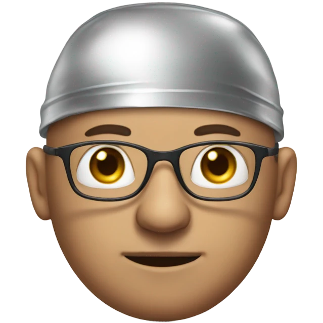 bald man with glasses portrait wearing tinfoil hat emoji