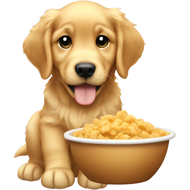 Golden retriever puppy eating emoji