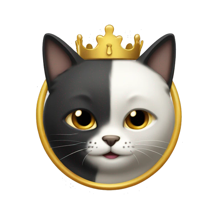Gato blanco y negro con una corona dorada mancha en la nariz emoji