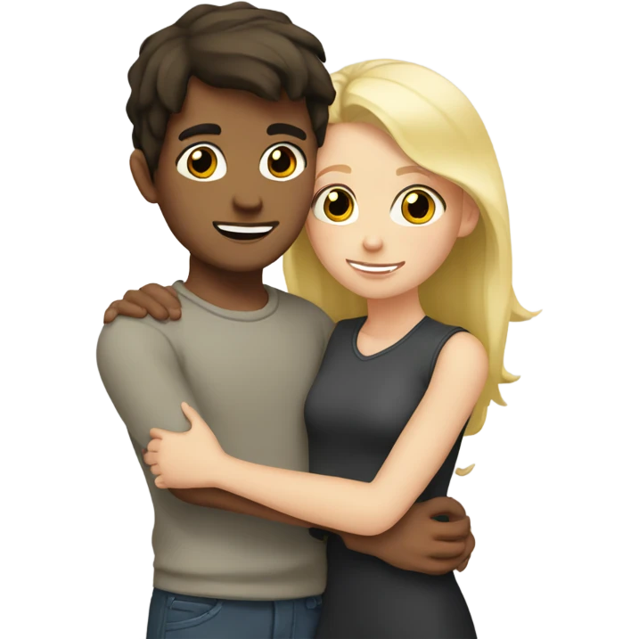 Boy with dark brown hair hugging a girl with blonde hair  emoji