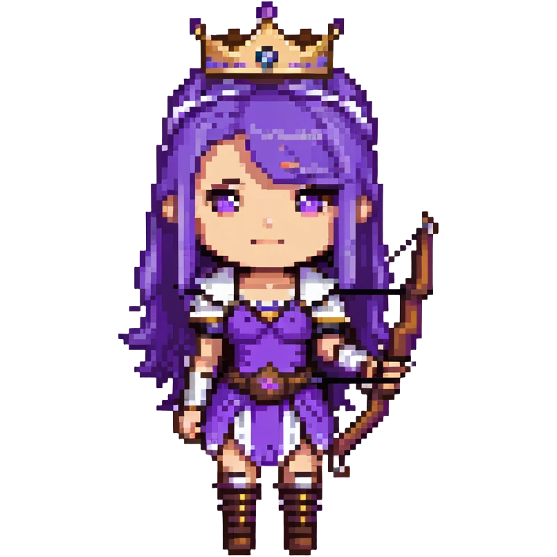 Archer Queen from Clash of Clans with purple hair, crown, bow and arrow, purple outfit emoji