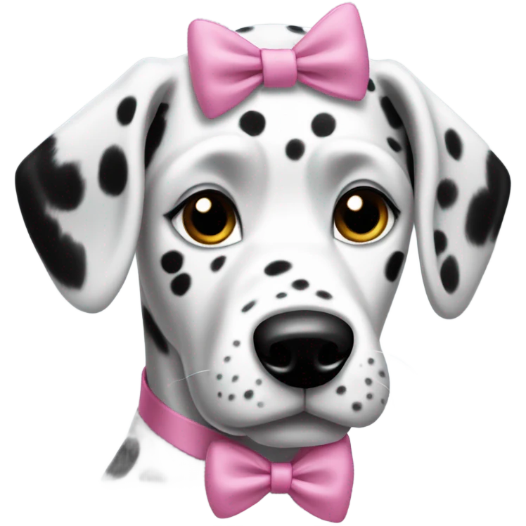 a  Dalmatian with all black ears wearing a pink bow emoji