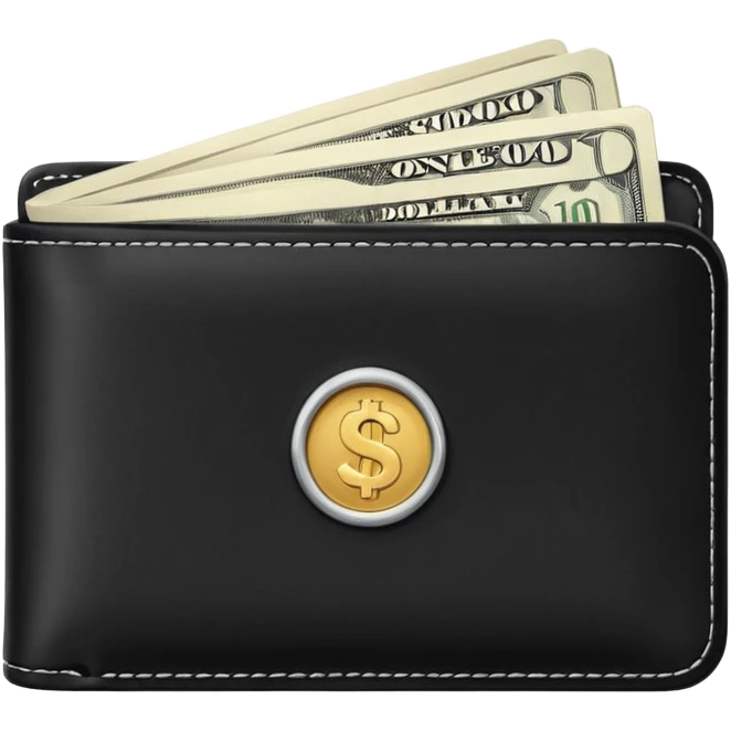 black wallet with a single one dollar bill inside, just one dollar emoji