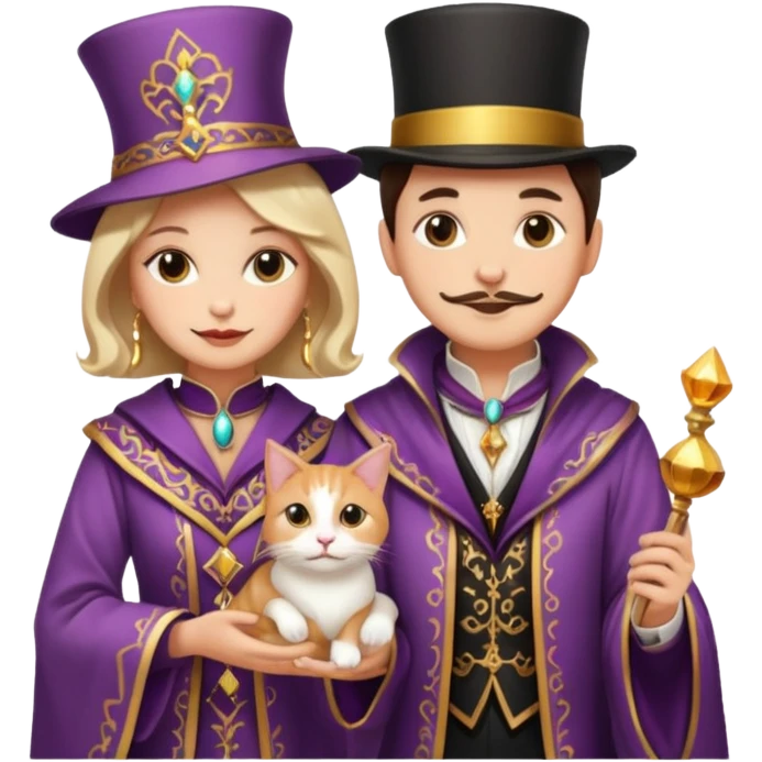magician couple and their pet cat emoji