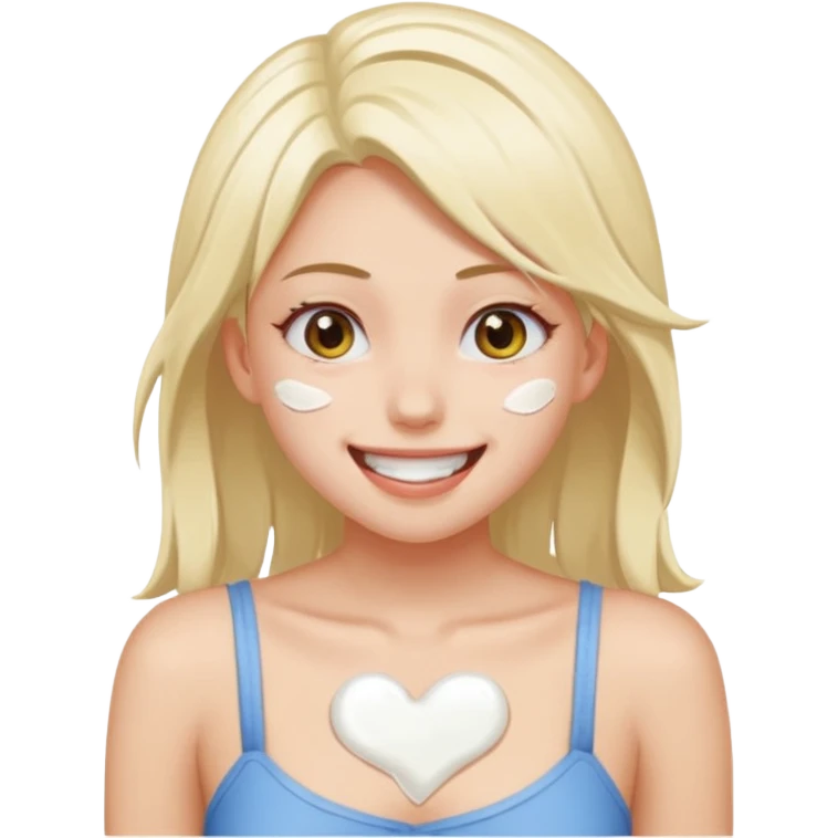 Голая девушка с белым клеем возле груди и ahegao face emoji