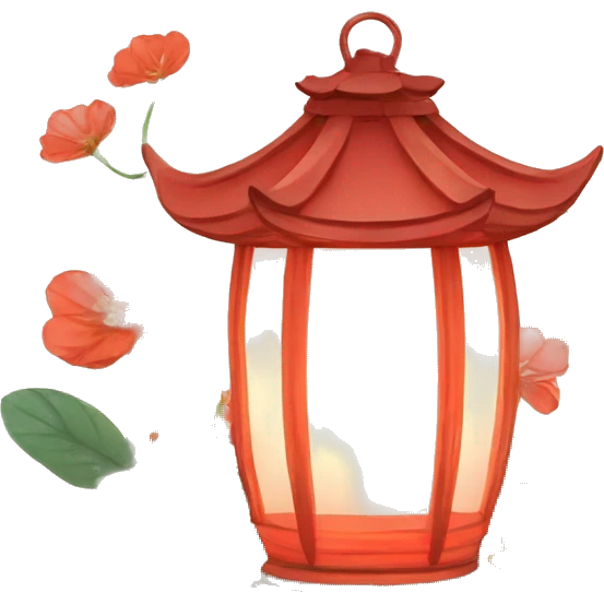 Chinese lantern surrounded by flowers and plants emoji
