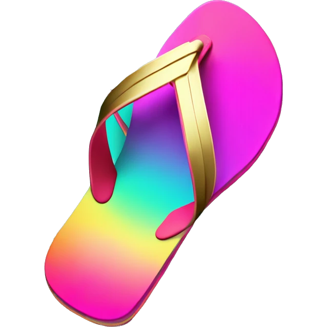 Realistic metallic gold ,hot pink and dark turquoise gradient pair of summer flip flops isolated. emoji