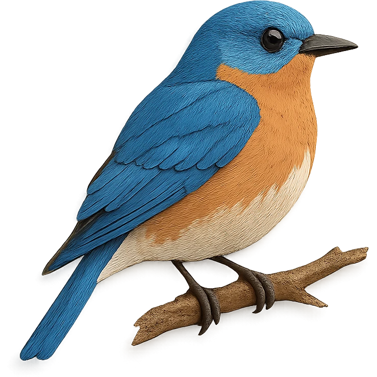 very detailed Eastern Bluebird perched on a tree branch, intricate cut paper textures, bright blue back, rusty orange breast, realistic markings emoji