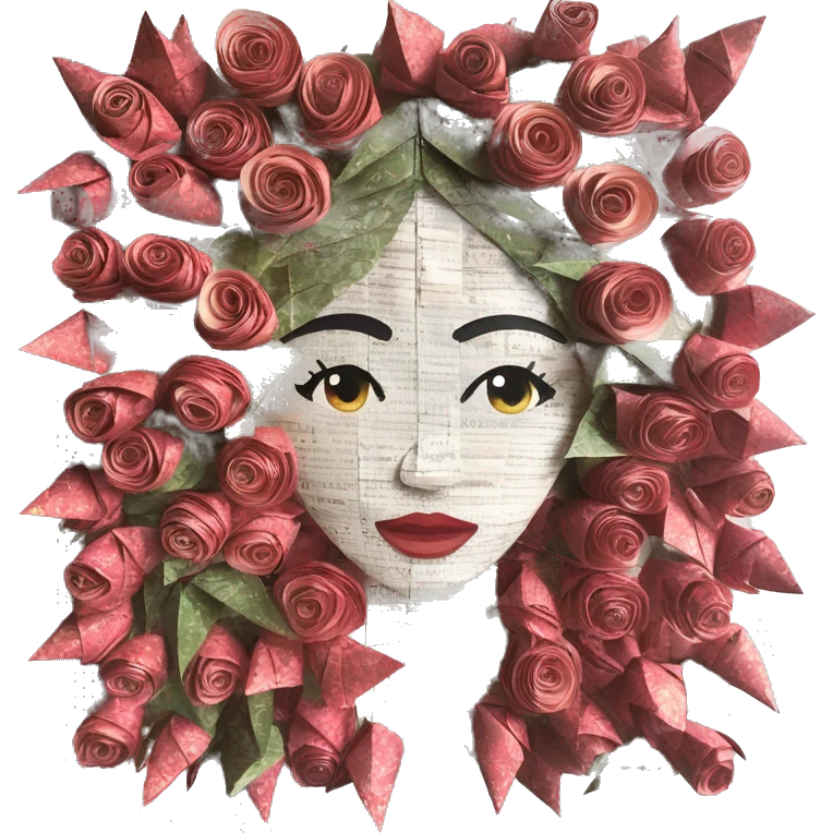  lady face made of 420 origami newspaper roses hemp leaves lantern fairy lights burning paper and hemp leaves in hair  emoji