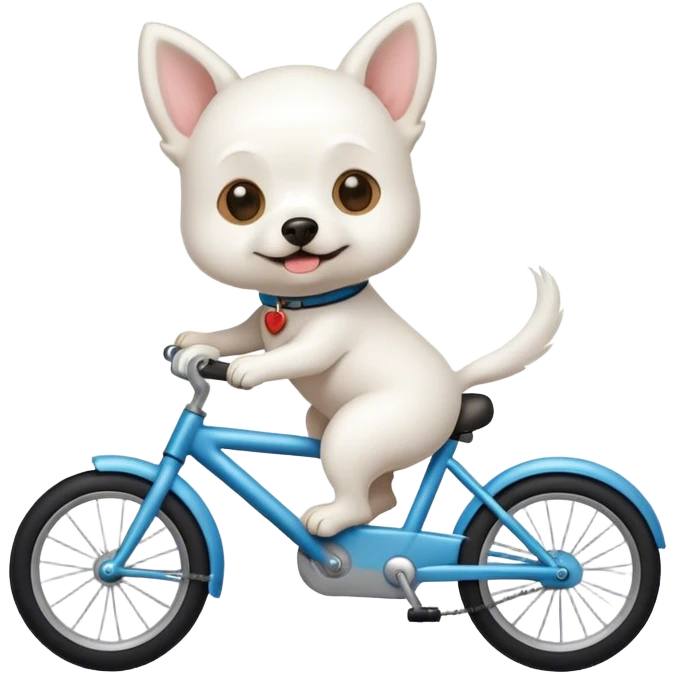 small white dog riding a bike emoji