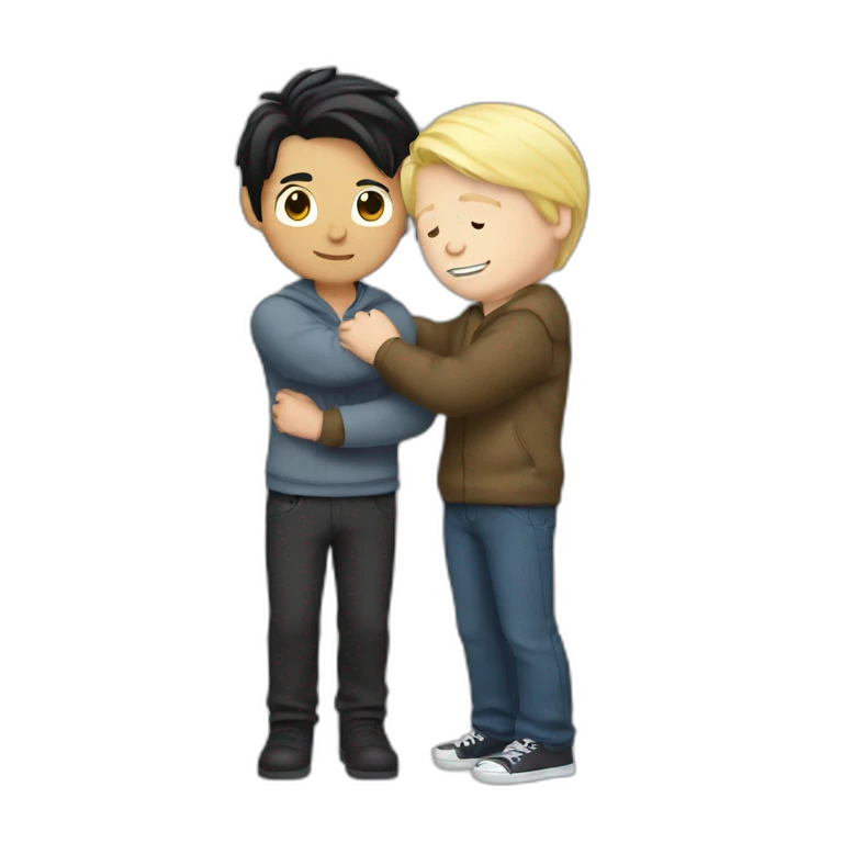 blond white guy hug white boy with black hair emoji