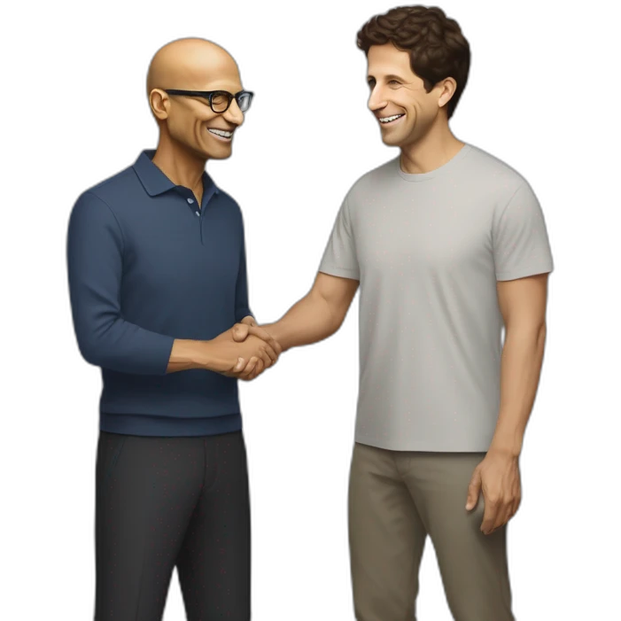 satya nadella microsoft CEO giving bro hanshake to sam altman openai emoji