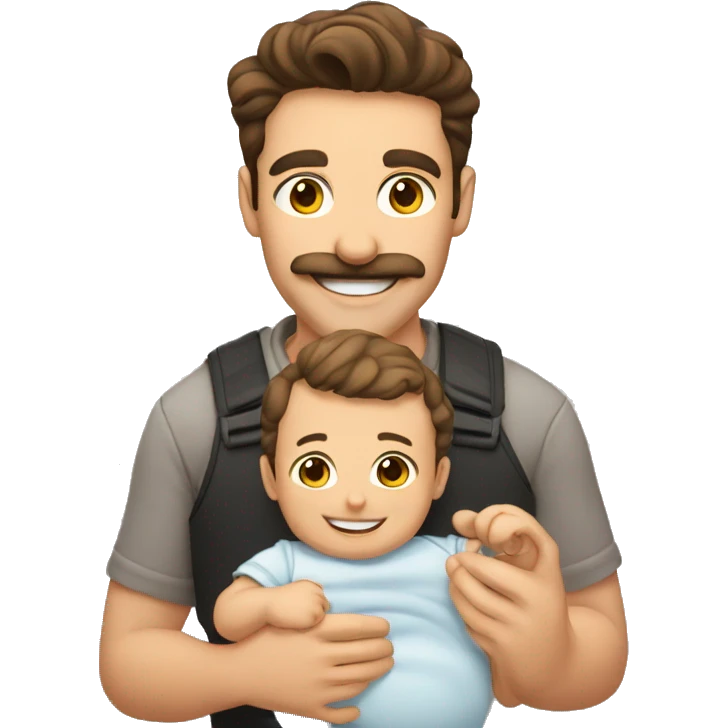 handsome smiling brunette man with mustache holding baby emoji