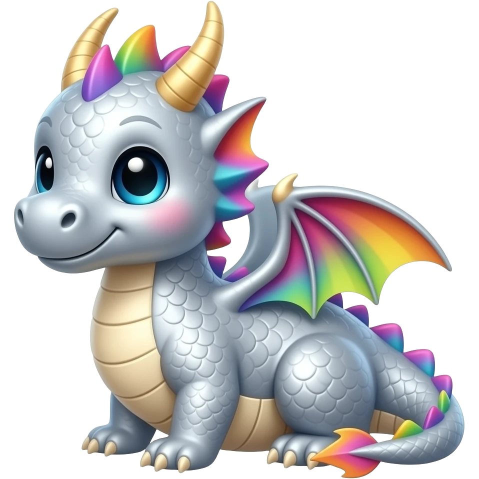 Silver and Rainbow cute baby dragon emoji