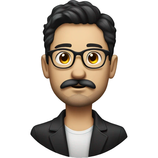 Man with dark hair, mustache and chin beard, roun glasses and cigarett emoji