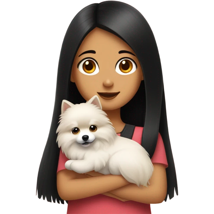 German spitz hugging black hair cute girl  emoji