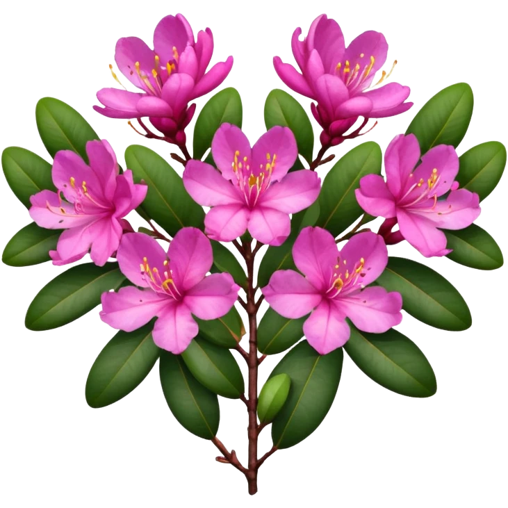 Natural rhododendron branches with a few flowers in a heart shape emoji