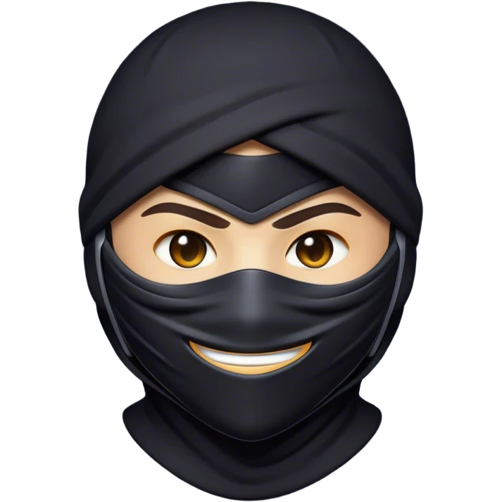 Clash of Clans aesthetic Playful Ninja Portrait Emoji, Head tilted with a sly, cheeky grin and twinkling eyes visible under a stylish mask, featuring a compact, nimble build in streamlined dark attire, his natural skin tone adding realism, Simplified yet irresistibly charming features, highly detailed, glowing with a warm, mysterious glow, high shine, spirited and lively, stylized with a touch of whimsical stealth, soft glowing outline, capturing the essence of a playful ninja exuding friendly covert energy! emoji