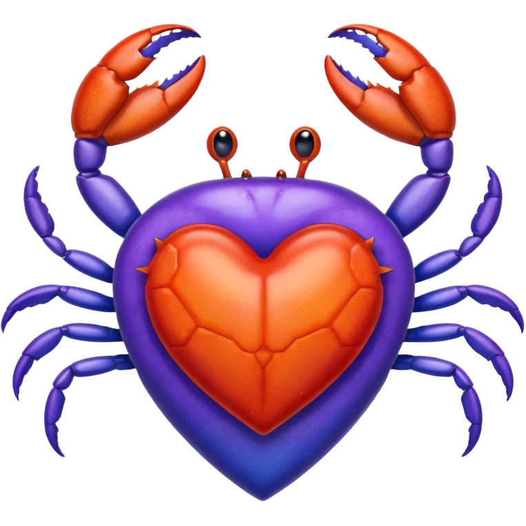 A heart with a crab on top of it, and the color of the heart is between blue and purple. emoji