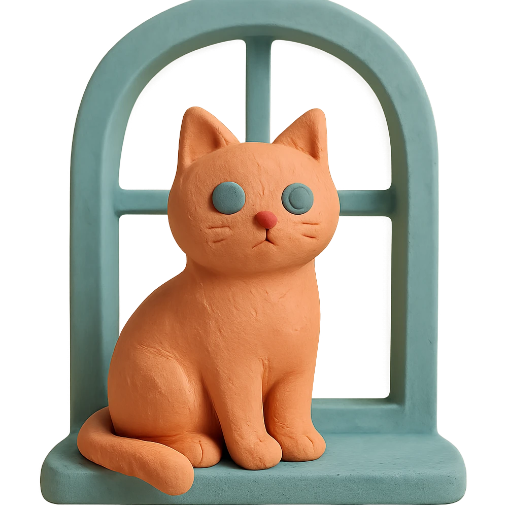 cat sitting on a windowsill, visible fingerprints, soft lighting, pastel colors, matte plasticine claymation style emoji