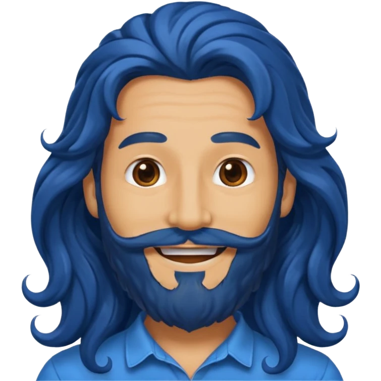 male with long blue wavy hair and black beard, smiling emoji