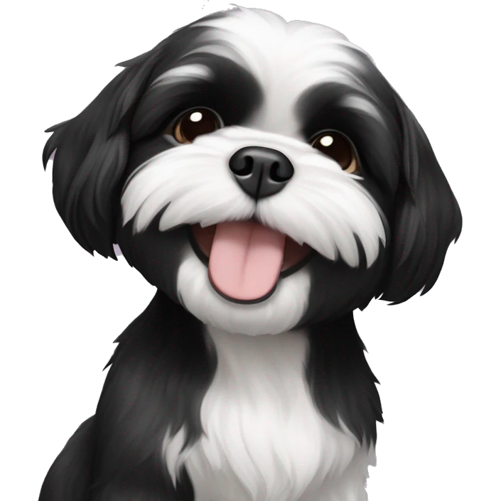 happy black and white shih tzu puppy and older black shi tzu brother emoji