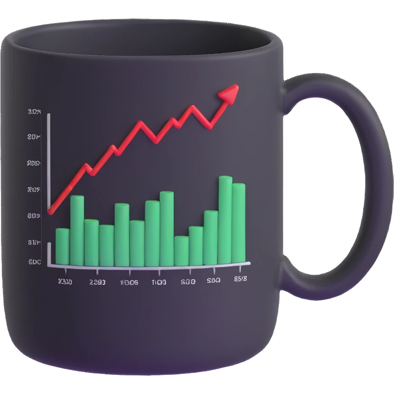 a coffee mug with a stock chart on it emoji
