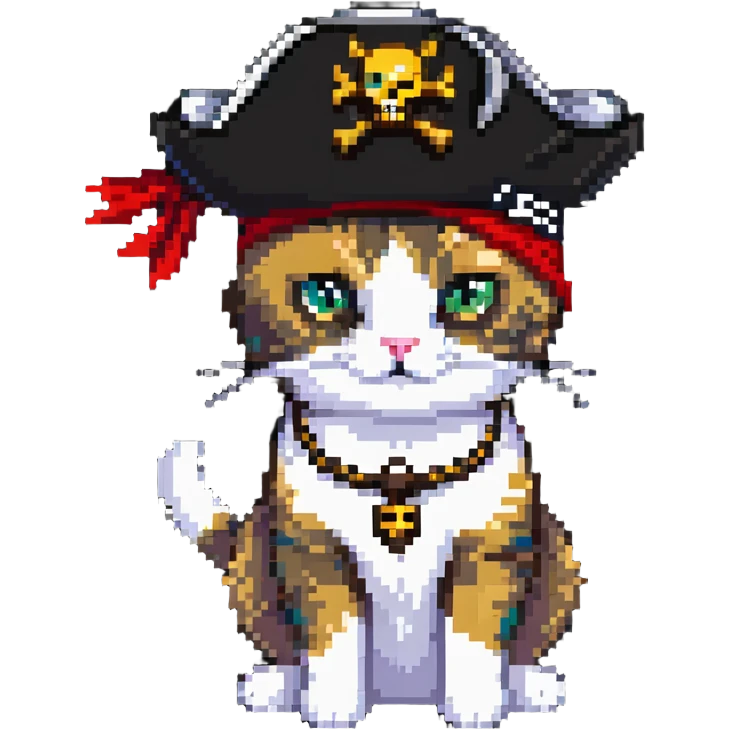 cat as pirate with pirate hat and eye patch emoji