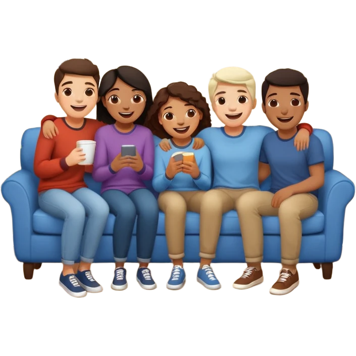 group of friends on couch having fun emoji