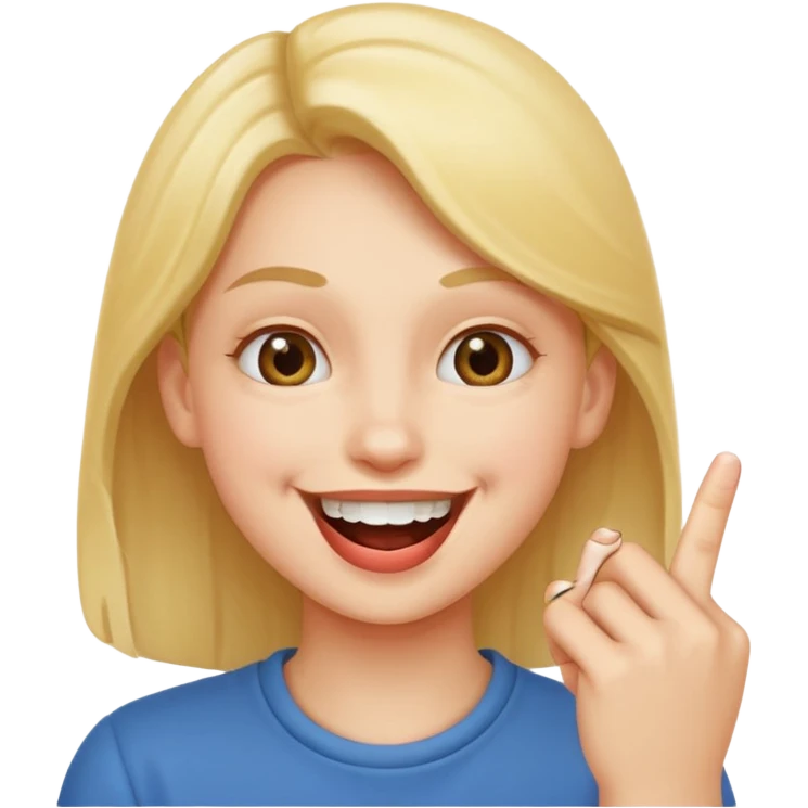 Un bonhomme qui mord son doigt en souriant emoji